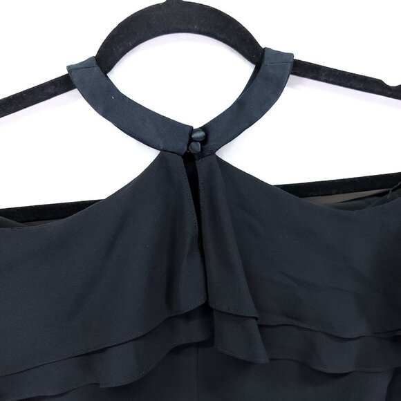 Alice + Olivia Silk Halter Top Size XS Cold Shoulder Ruffle Blouse Black - Picture 10 of 12
